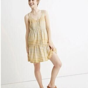 Madewell Yellow Gingham Sleeveless Button Down Mini Dress